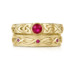 Celtic Knotwork Ruby Ring Set in 18ct Yellow Gold