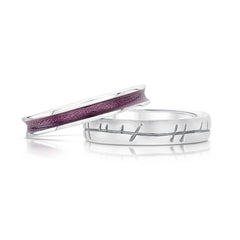 Halo ‘Pink’ Enamel & Ogham Sterling Silver Ring Set