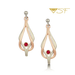 Reef Knot Ruby Drop Earrings in 18ct White & Rose Scottish Gold by Sheila Fleet Jewellery
