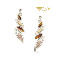 Seasons Autumn Enamel 4-leaf Drop Earrings in 18ct Scottish Gold by Sheila Fleet Jewellery