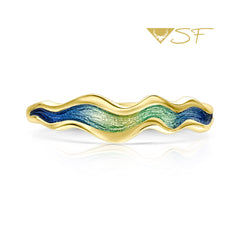River Ripples Enamel Ring in 18ct Yellow Scottish Gold by Sheila Fleet Jewellery
