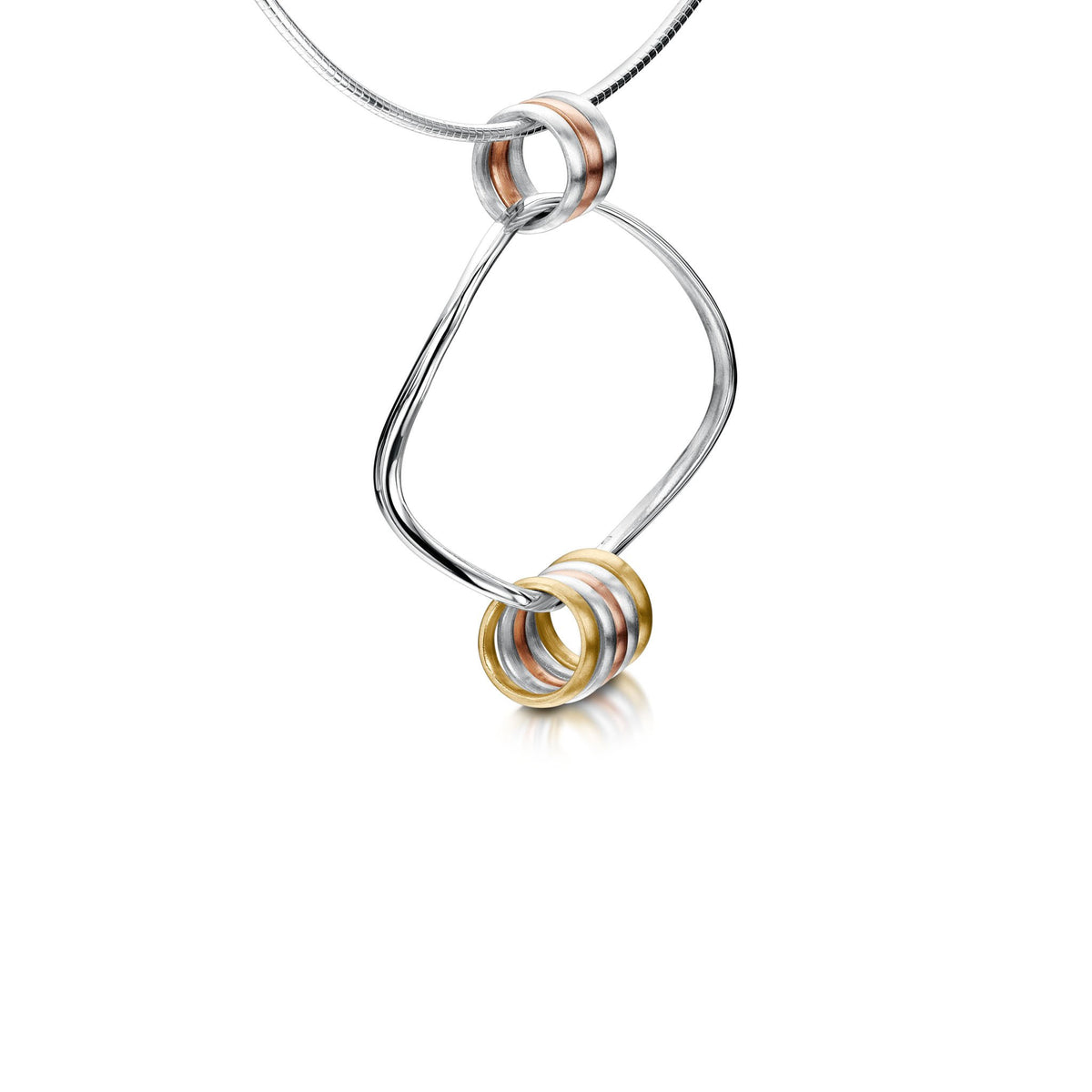 Wave Surfers 8-ring Necklace in Silver, 9ct Yellow Rose Gold