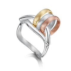 Wave Surfers Ring in Sterling Silver, 9ct Yellow & Rose Gold by Sheila Fleet Jewellery