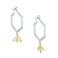 Honeycomb Small Hoop Earrings with 9ct Yellow Gold Bee by Sheila Fleet Jewellery