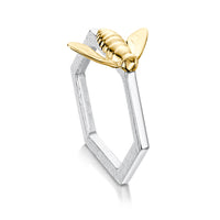 Honeycomb Silver Hexagon Ring with 9ct Yellow Gold Bee by Sheila Fleet Jewellery