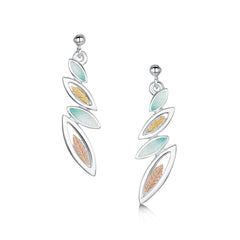Seasons Gold Leaves 4-leaf Drop Earrings in Winter Enamel by Sheila Fleet Jewellery