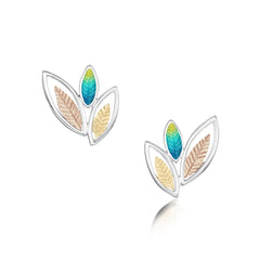 Seasons Silver 3-leaf Stud Earrings in Summer Enamel by Sheila Fleet Jewellery