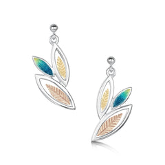 Seasons Gold Leaves 3-leaf Drop Earrings in Summer Enamel by Sheila Fleet Jewellery