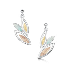 Seasons Gold Leaves 3-leaf Drop Earrings in Winter Enamel by Sheila Fleet Jewellery