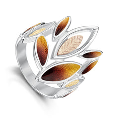 Seasons Gold Leaves Large Ring in Autumn Enamel by Sheila Fleet Jewellery
