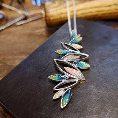Seasons Gold Leaves Dress Pendant in Summer Enamel by Sheila Fleet Jewellery