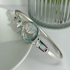 Snowdrop Sterling Silver Bangle in Leaf Enamel by Sheila Fleet Jewellery