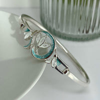 Snowdrop Sterling Silver Bangle in Leaf Enamel by Sheila Fleet Jewellery