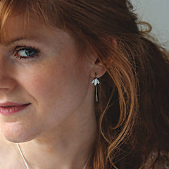 Snowdrop Sterling Silver Stem Earrings in Crystal Enamel by Sheila Fleet Jewellery