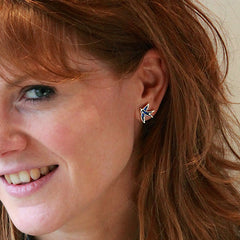 Swallows Silver Stud Earrings in Sapphire Enamel by Sheila Fleet Jewellery
