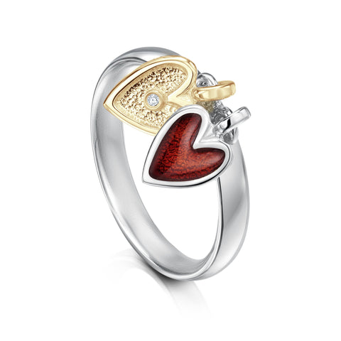 Secret Hearts Diamond Enamel Ring in Silver & 9ct Yellow Gold by Sheila Fleet Jewellery
