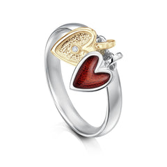 Secret Hearts Diamond Enamel Ring in Silver & 9ct Yellow Gold by Sheila Fleet Jewellery
