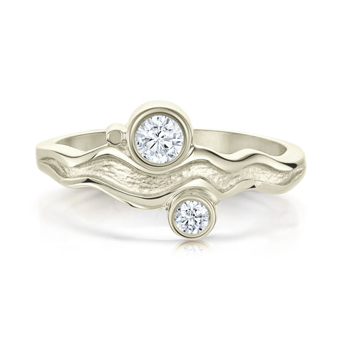 River Ripples 18ct White Gold Ring with 3.9mm & 3mm Diamonds by Sheila Fleet Jewellery