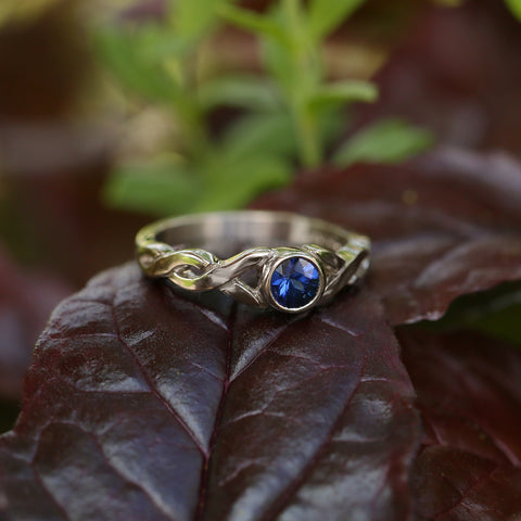 Celtic Twist Sapphire Ring in 18ct White Gold by Sheila Fleet Jewellery