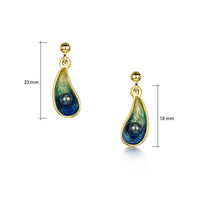 Mussel Small 18ct Yellow Gold Drop Earrings with Black Pearls in Ocean Enamel by Sheila Fleet Jewellery