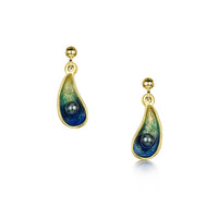 Mussel Small 18ct Yellow Gold Drop Earrings with Black Pearls in Ocean Enamel by Sheila Fleet Jewellery