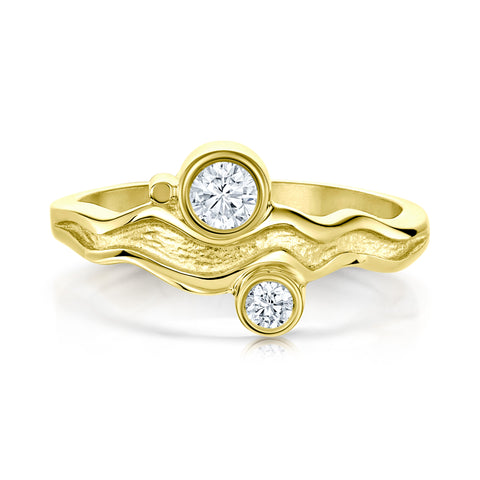 River Ripples 18ct Yellow Gold Ring with 3.9mm & 3mm Diamonds by Sheila Fleet Jewellery