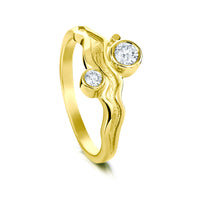 River Ripples 18ct Yellow Gold Ring with 3.9mm & 3mm Diamonds by Sheila Fleet Jewellery