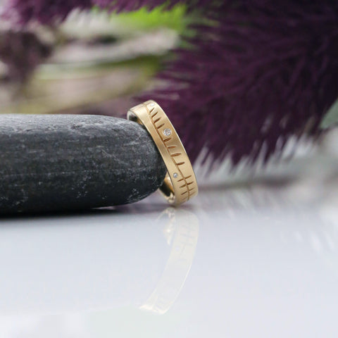 Ogham Ring in 18ct Yellow Gold with Diamonds by Sheila Fleet Jewellery