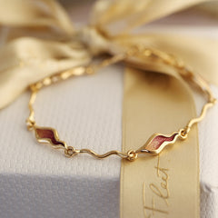 River Ripples 4-link 18ct Yellow Gold Bracelet in Passion Pink Enamel by Sheila Fleet Jewellery