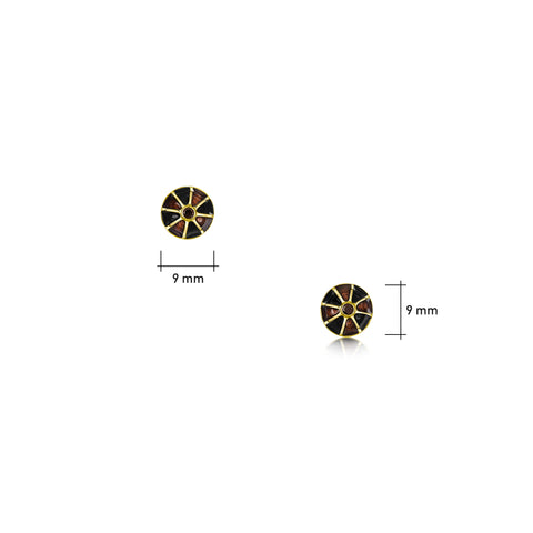 Kirkwall Ba' Small 18ct Yellow Gold Black Diamond Stud Earrings in Dark Tan Enamel by Sheila Fleet Jewellery