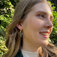 18ct Gold Rowan Three-Leaf Diamond Drop Earrings in Evergreen Enamel