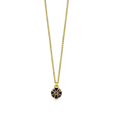 Kirkwall Ba' Small 18ct Yellow Gold Black Diamond Pendant in Dark Tan Enamel by Sheila Fleet Jewellery