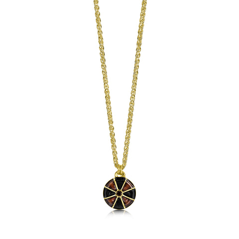 Kirkwall Ba' 18ct Yellow Gold Black Diamond Pendant in Dark Tan Enamel by Sheila Fleet Jewellery