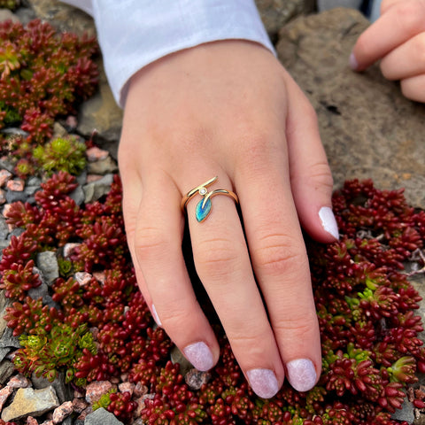 Rowan Leaf Diamond Ring in 18ct Yellow Gold by Sheila Fleet Jewellery
