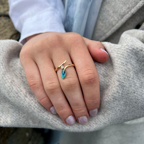 Rowan Leaf Diamond Ring in 18ct Yellow Gold by Sheila Fleet Jewellery