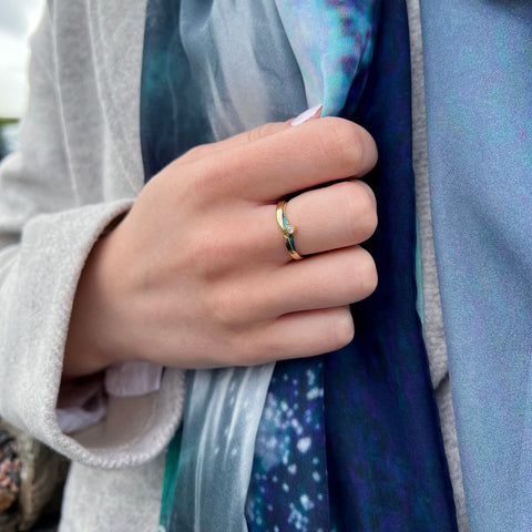 New Wave Solitaire 18ct Yellow Gold Ring in Ocean Enamel by Sheila Fleet Jewellery