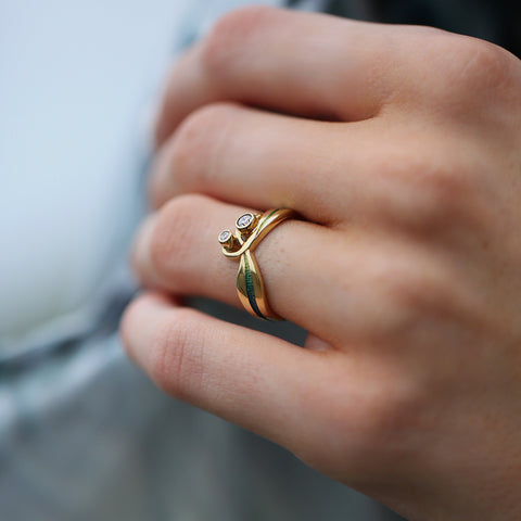 New Wave 18ct Yellow Gold Diamond Ring in Ocean Enamel by Sheila Fleet Jewellery