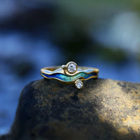 River Ripples 18ct Yellow Gold Diamond Ring in Ocean Enamel by Sheila Fleet Jewellery