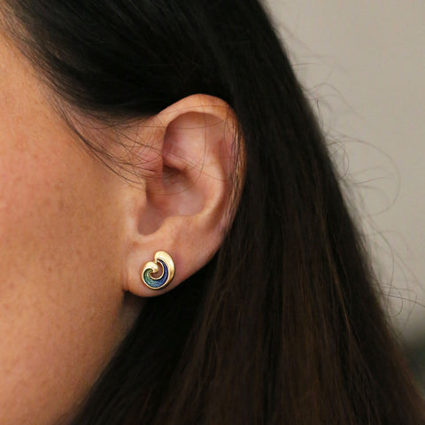 Wave Enamel Small Stud Earrings in 18ct Yellow Gold by Sheila Fleet Jewellery