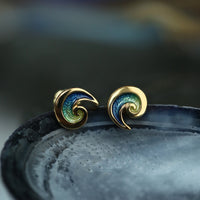 Breckon Small Stud Enamel Earrings in 18ct Yellow Gold by Sheila Fleet Jewellery