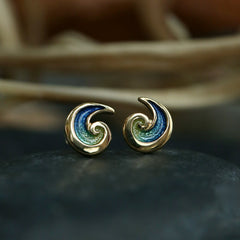 Breckon Small Stud Enamel Earrings in 18ct Yellow Gold by Sheila Fleet Jewellery