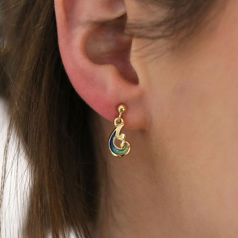 Bow Waves Small Enamel Drop Earrings in 18ct Yellow Gold by Sheila Fleet Jewellery