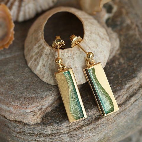 Island Panorama 18ct Yellow Gold Drop Earrings in Shallows Enamel by Sheila Fleet Jewellery