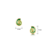 Skara Spiral 18ct Yellow Gold Petite Stud Earrings in Shallows Enamel by Sheila Fleet Jewellery