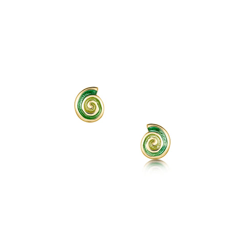 Skara Spiral 18ct Yellow Gold Petite Stud Earrings in Shallows Enamel by Sheila Fleet Jewellery