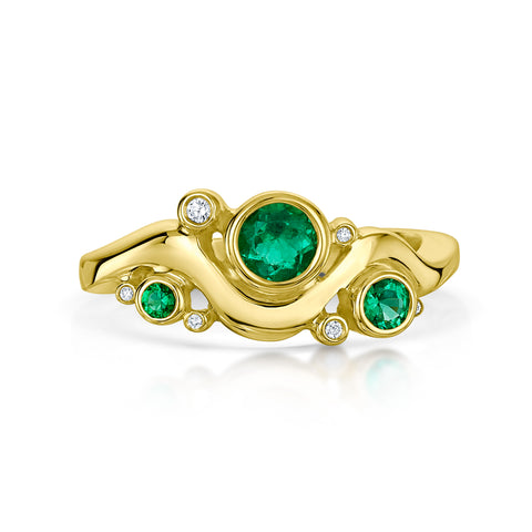Cosmos Galaxy Emerald & Diamond Ring in 18ct Yellow Gold by Sheila Fleet Jewellery