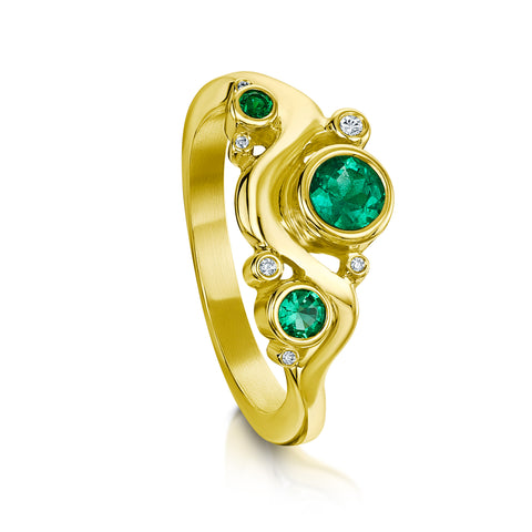 Cosmos Galaxy Emerald & Diamond Ring in 18ct Yellow Gold by Sheila Fleet Jewellery