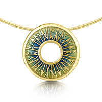 Runic 18ct Yellow Gold Necklace in Ocean Enamel by Sheila Fleet Jewellery