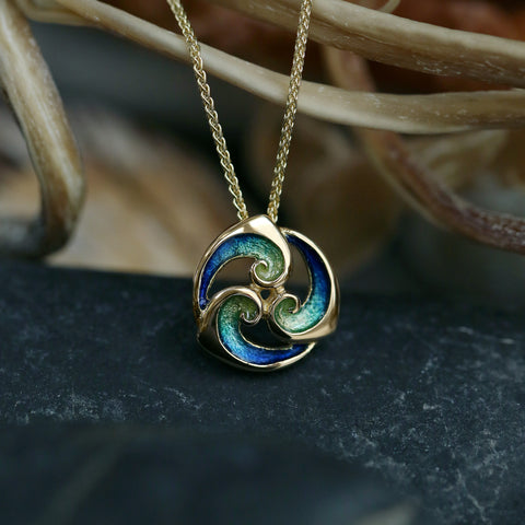 Breckon 18ct Yellow Gold Pendant in Ocean Enamel by Sheila Fleet Jewellery