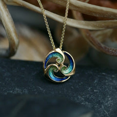 Breckon 18ct Yellow Gold Pendant in Ocean Enamel by Sheila Fleet Jewellery
